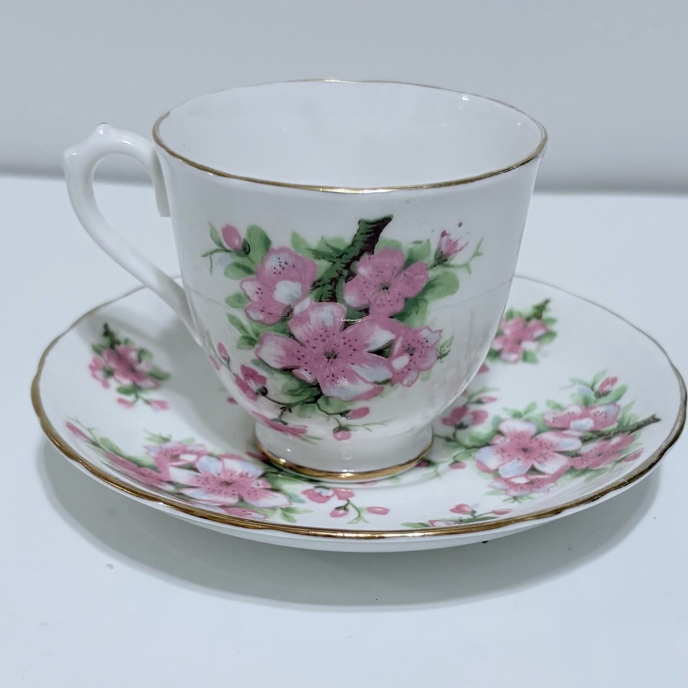 New Chelsea Staffs Dogwood Pink Blossoms English Fine Bone China Cup   &Saucer